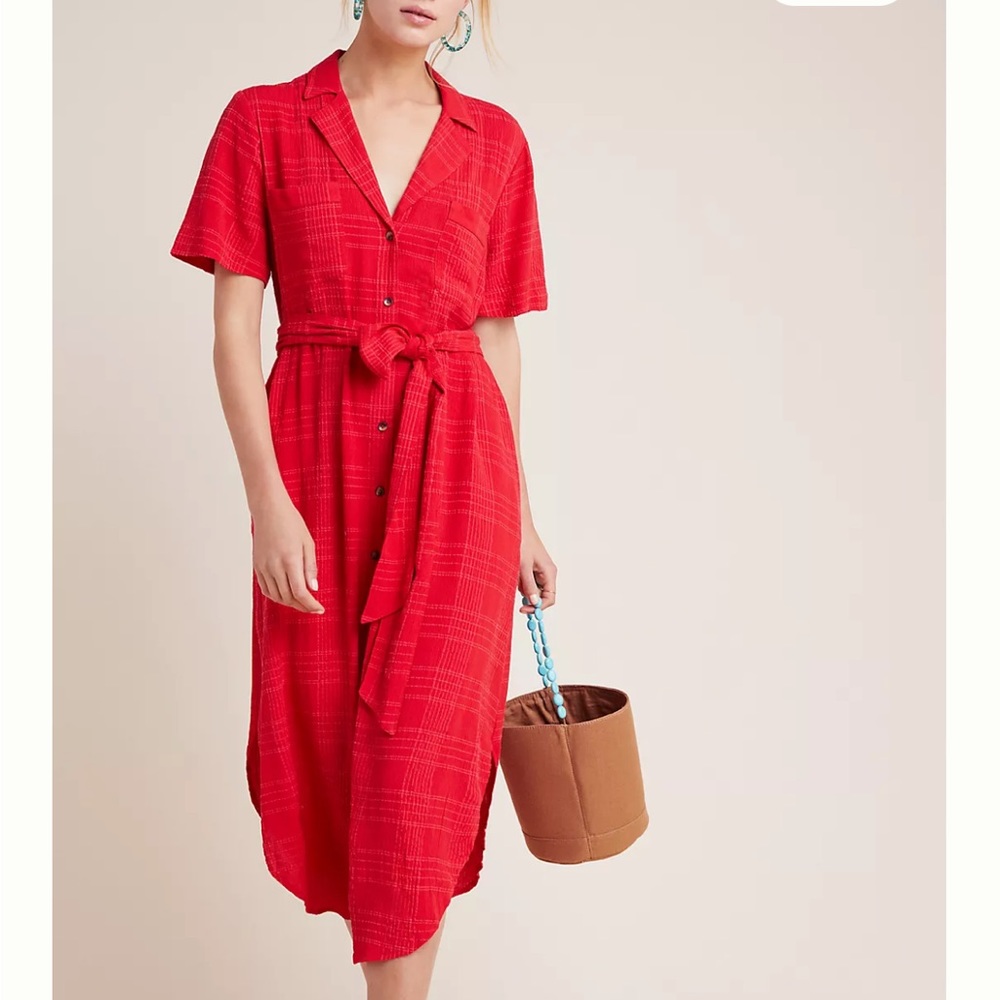 Anthropologie Maeve aria textured shirt dress red small